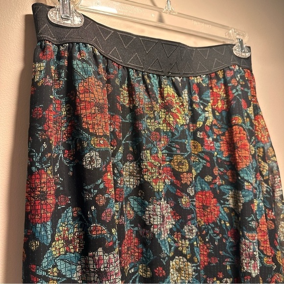 LuLaRoe Lola Lined Chiffon Midi Skirt Colorful Floral Elastic Band Large 14-16 - Picture 7 of 16